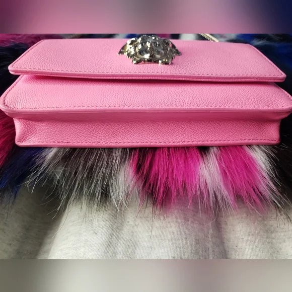 Versace Grained Calfskin Palazzo Chain Bag Crossbody Shoulder Pink Barbie - Picture 5 of 17